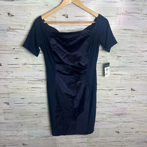 Lauren Ralph Lauren dress navy blue ruched midi size 10 NWT